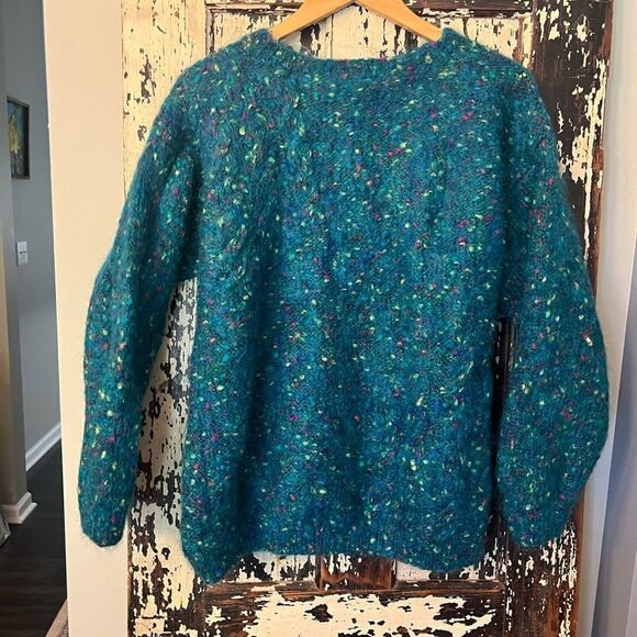 Vintage John Bull Small Mohair Angora Rabbit Pullover Sweater Mock Neck Nordic L - Picture 2 of 8